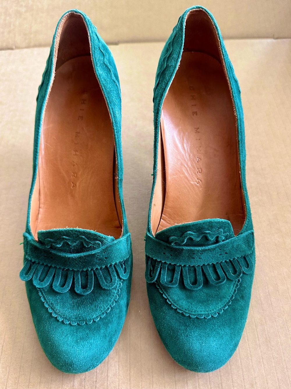 Chie Mihara Emerald Green Suede Pumps